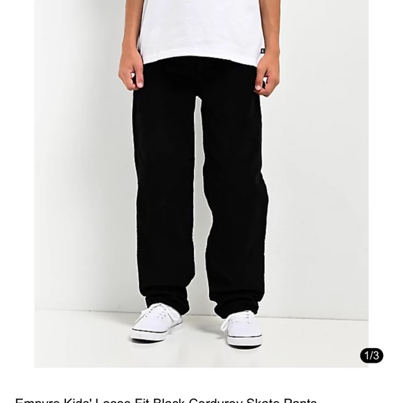 Empyre Kid’s Loose Fit Black Corduroy Skate Pants - Picture 1 of 4